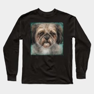 Painting of a Brown and White Shih Tzu Dog Long Sleeve T-Shirt